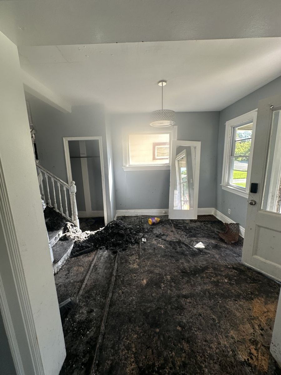 Fire damage to staircase and adjacent room